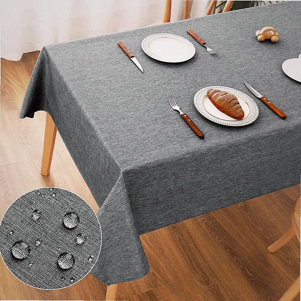 Tischdecke Abwaschbar Grau 140x240cm Polyester Wasserabweisend Kratzfest Garten