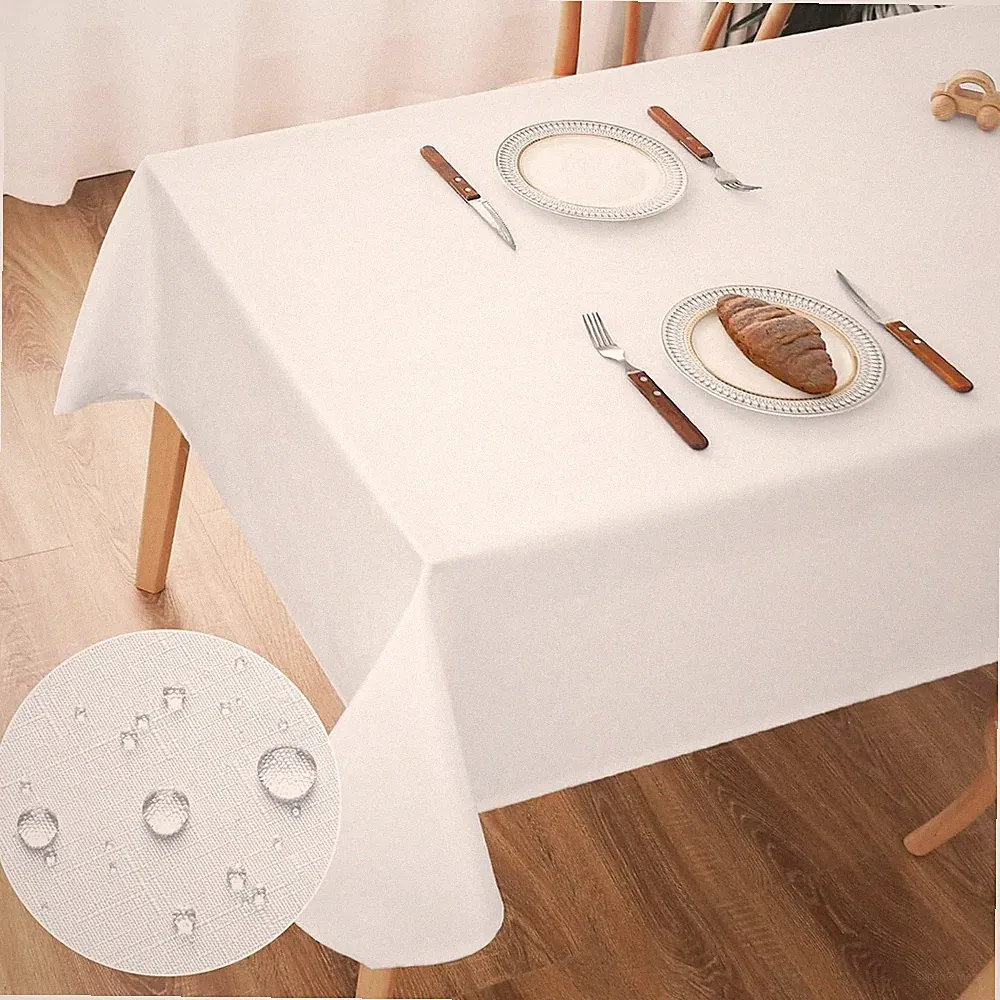 Tischdecke Abwaschbar Weiß 100x140cm Polyester Wasserabweisend Kratzfest Garten