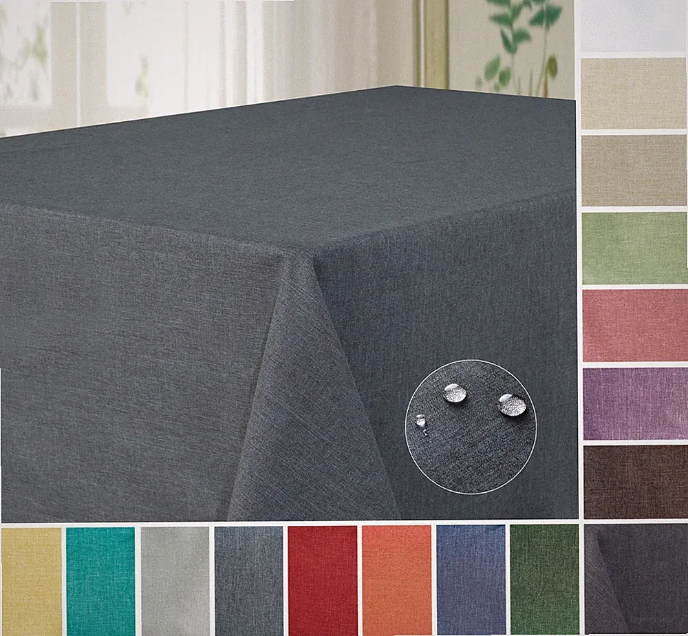 TISCHDECKE ECKIG RUND OVAL LEINENOPTIK BÜGELFREI WASSERABWEISEND GARTEN UNI