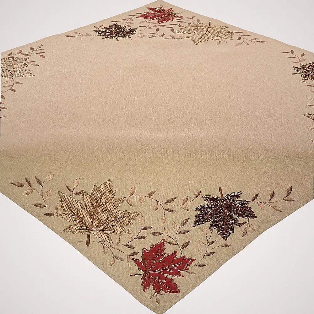 Tischdecke Herbst Mitteldecke Gold Bestickt 85 x 85 Tischwäsche Herbstlich Ahorn