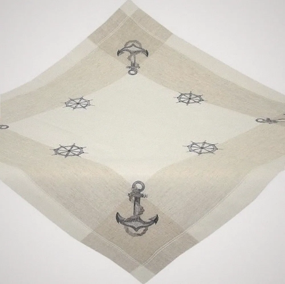 Tischdecke MARITIM Mitteldecke 85x85 Anker Leinenoptik BESTICKT Nautisch Sommer