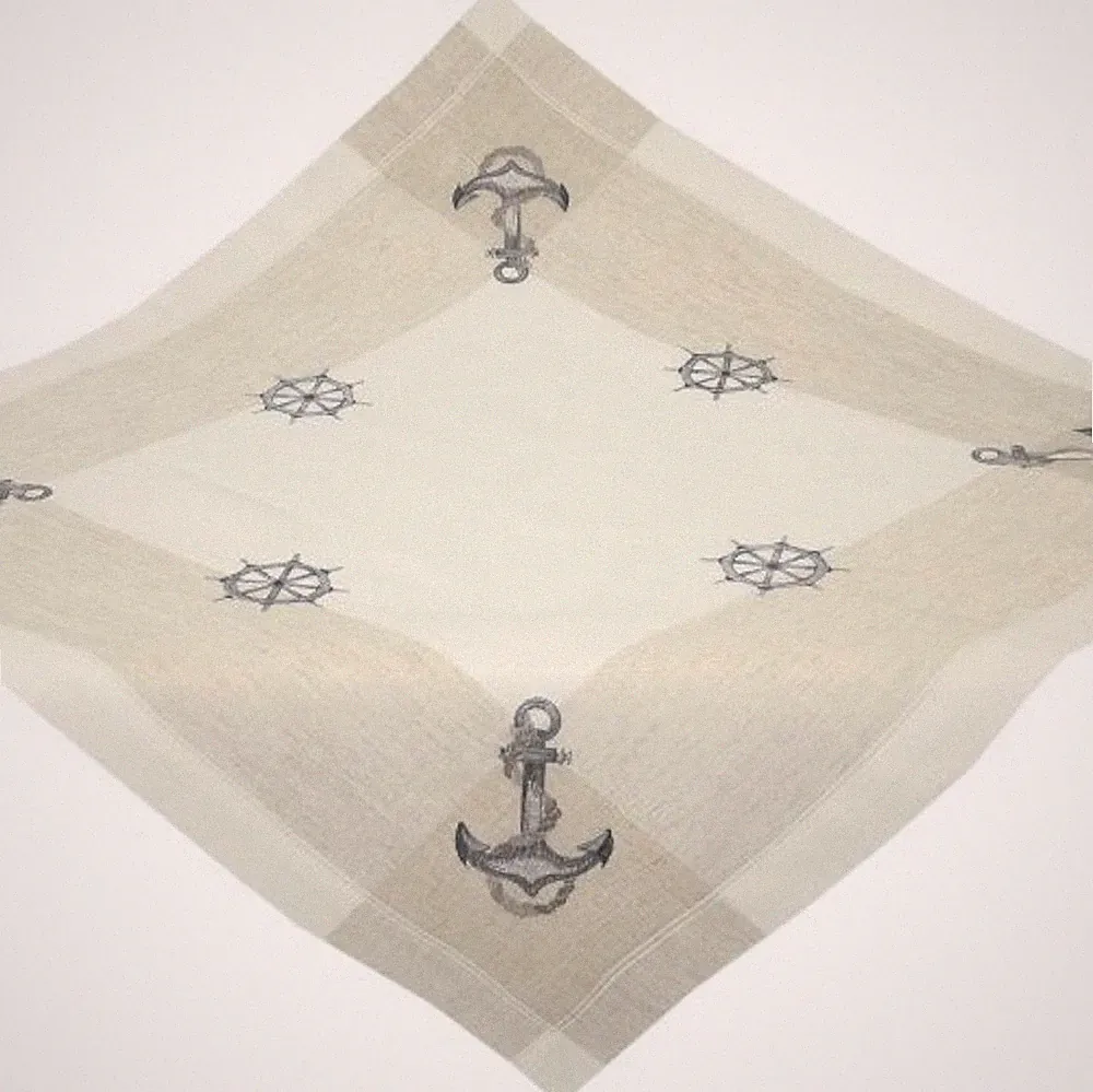 Tischdecke MARITIM Mitteldecke 85x85 Anker Leinenoptik BESTICKT Nautisch Sommer