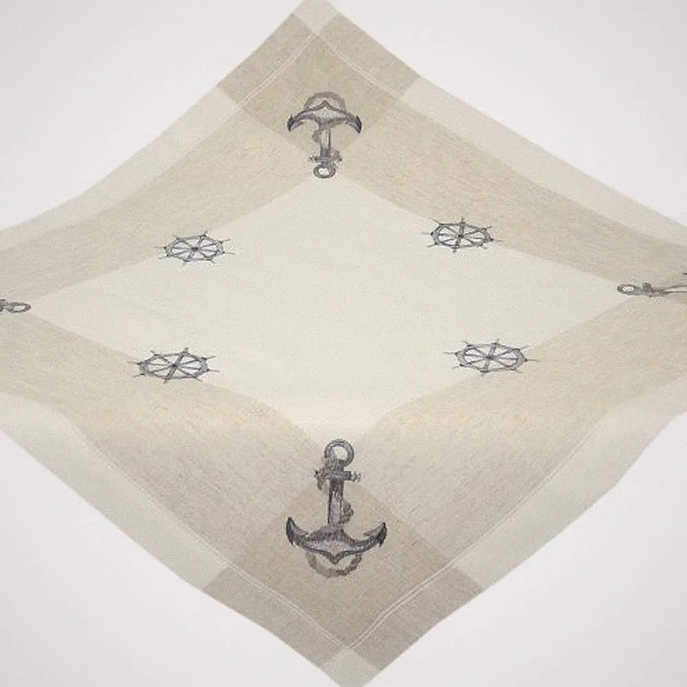 Tischdecke MARITIM Mitteldecke 85x85 Anker Leinenoptik BESTICKT Nautisch Sommer