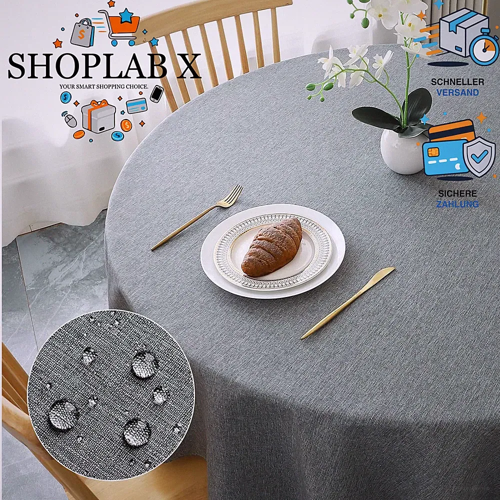 Tischdecke Rund 100cm Grau Abwaschbar Polyester Wasserabweisend Kratzfest Garten