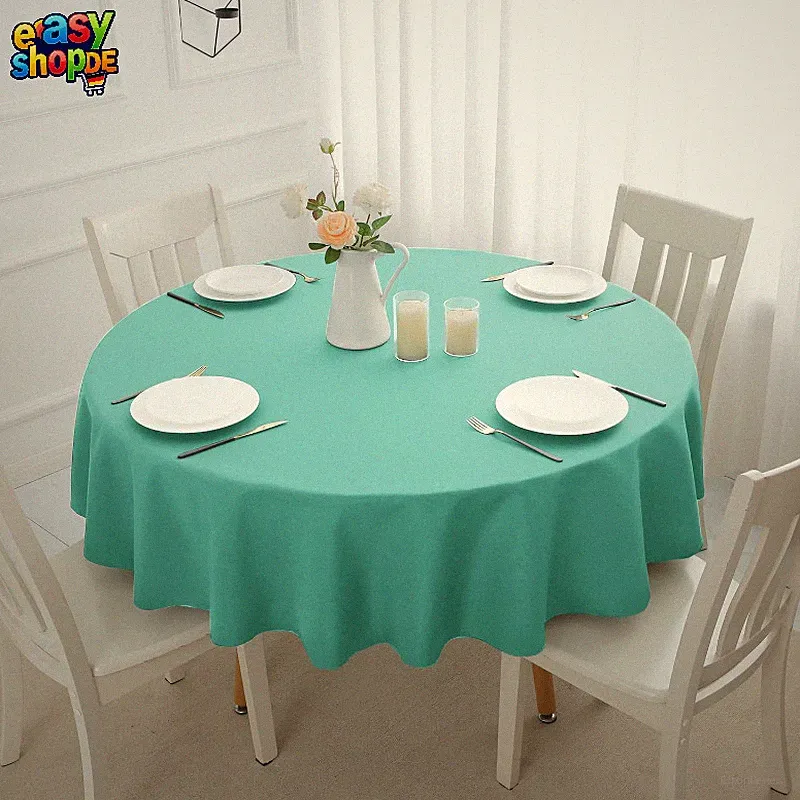 Tischdecke Rund 120 cm Türkis Blau Abwaschbar Wasserabweisend für Garten Party