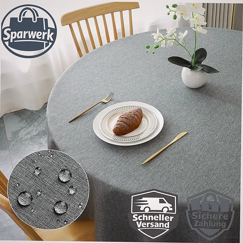 Tischdecke Rund Φ120cm Grau Abwaschbar Polyester Wasserabweisend Kratzfest