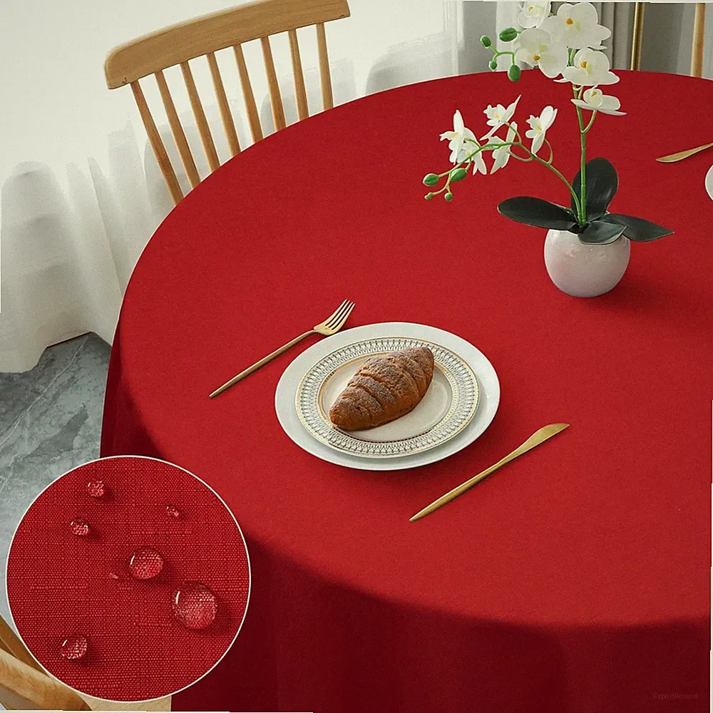 Tischdecke Rund Wasserabweisend Kratzfest Leinenoptik Polyester 100cm