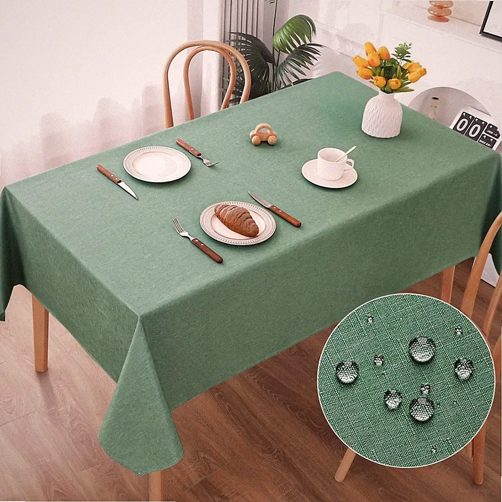 Tischdecke Wasserabweisend Kratzfest Leinen-Optik 140x220cm, Polyester
