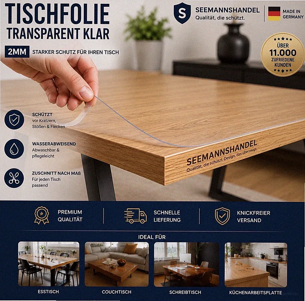 Tischfolie 2mm Transparent Klar Tischdecke Schutzfolie abwaschbar PVC