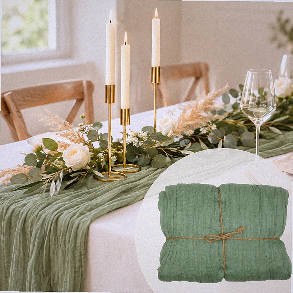 Tischläufer Musselin Salbeigrün 90x300 Hochzeit Taufe Geburtstag Tischdeko