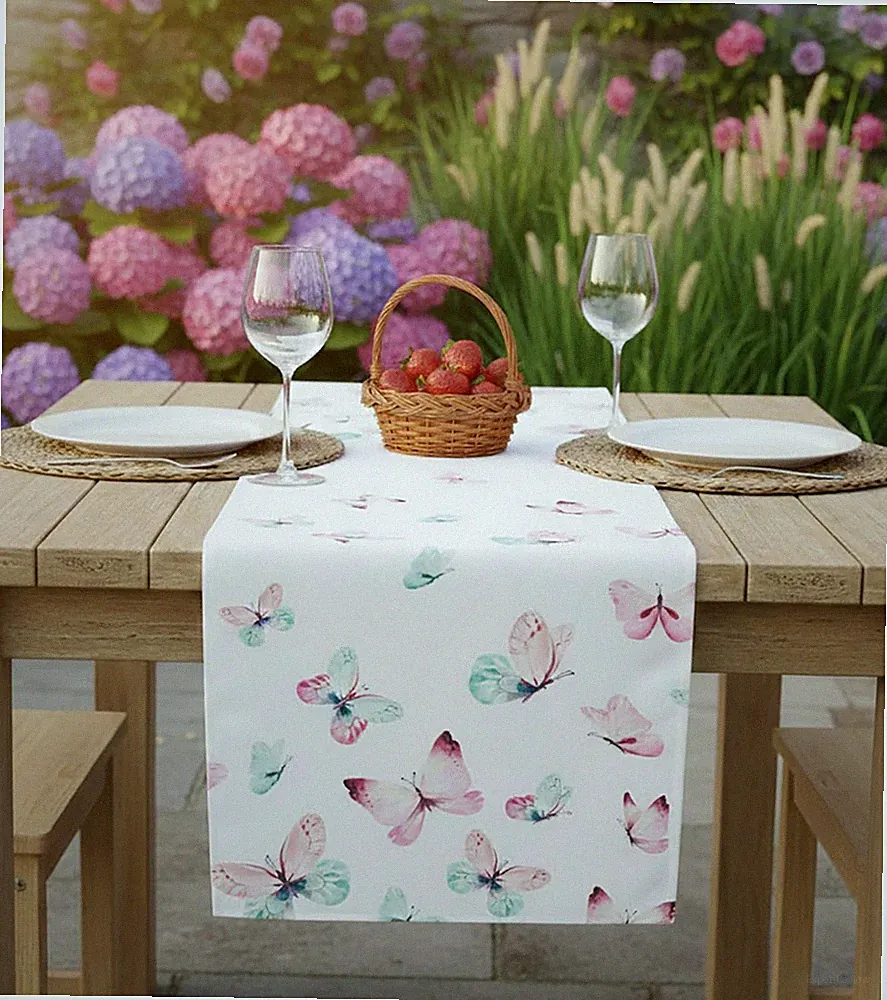 Tischläufer Schmetterlinge 40x150 cm Frühling Sommer Garten Tischdeko Bunt