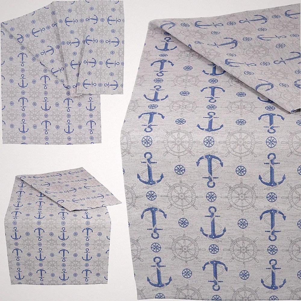 Tischläufer Tischdecke Stoff Maritim Tischwäsche Nautisch Anker Sommer Sandner