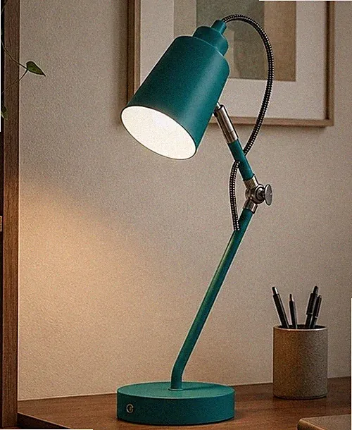 Tischlampe Pfau grün wiederaufladbar dimmbar AnglePoise Style integrierte LED