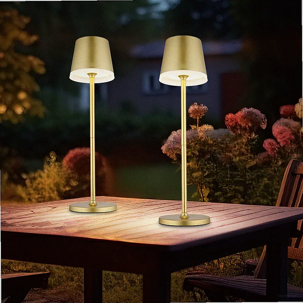 Tischlampe Solarleuchte Außenleuchte Gartenleuchte goldfarben LED H 41cm 2er Set