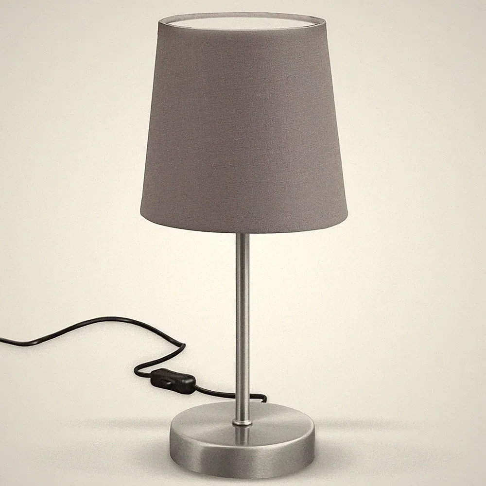 Tischlampe Tischleuchte 30cm modern Schalter Stoff Nachttisch Wohnzimme E14 grau