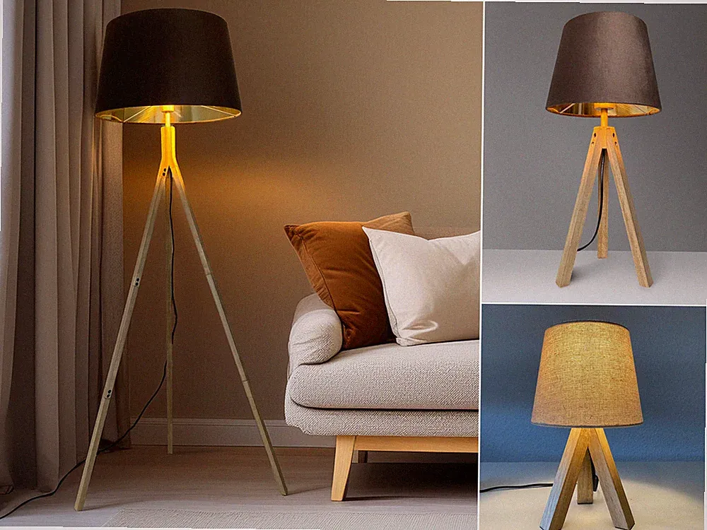 Tischleuchten skandinavisch und Lampenschirm Stehleuchten mit Tripod Holzfuß