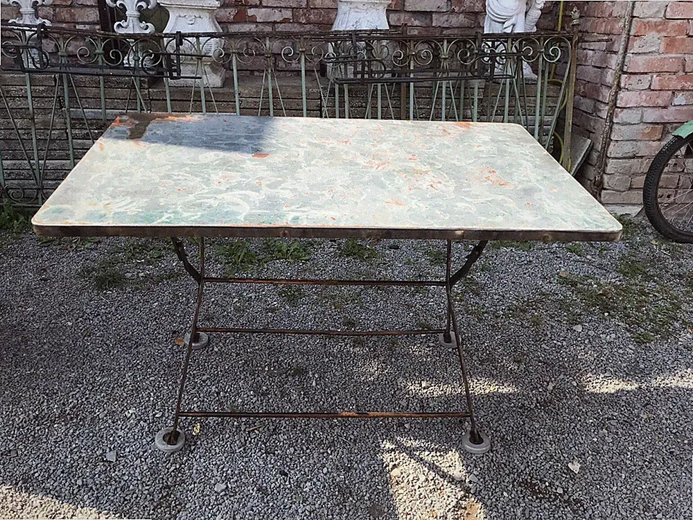 Top org. Biergartentisch 20er-30er Jahre Metall Art Deco Vintage Shabby Alt