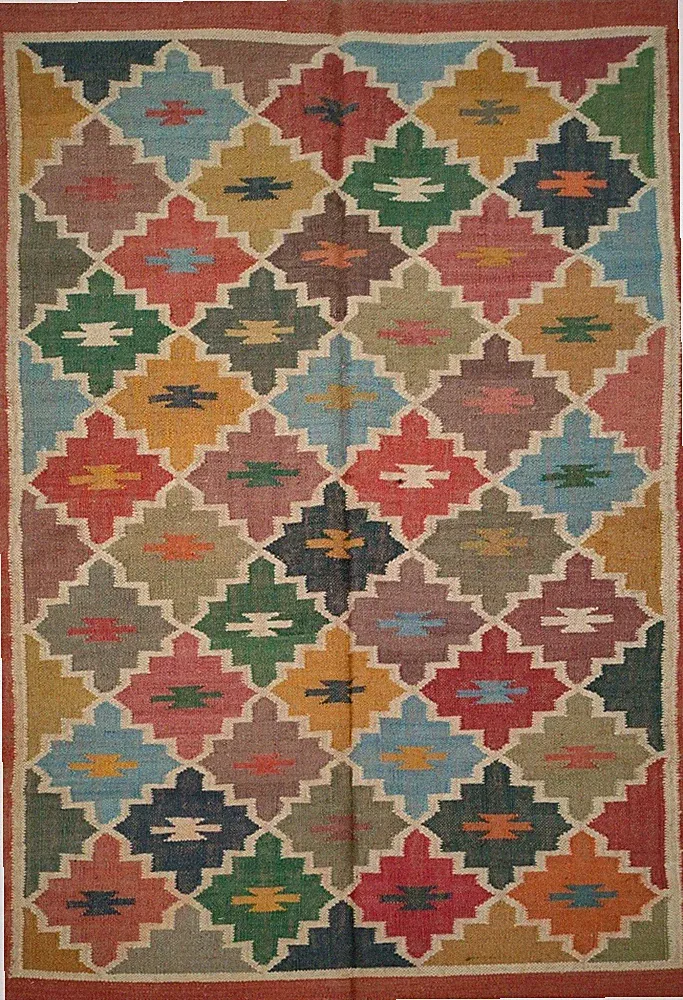Traditioneller Woll Jute Kelim Teppich Handgefertigt Vintage Tribal Home Deco...