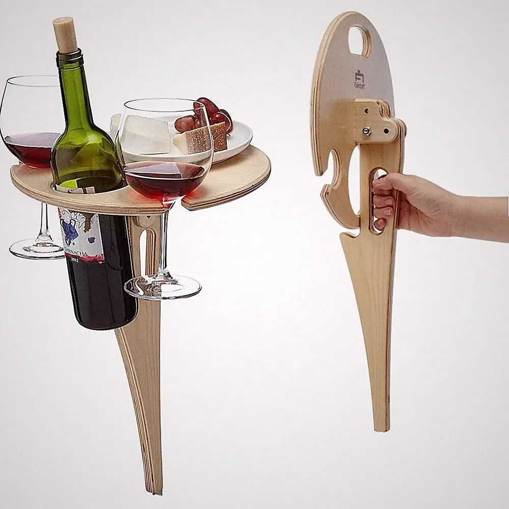 Tragbarer Weintisch Klappbar Holz Garten Camping Picknick Wein Zubehör