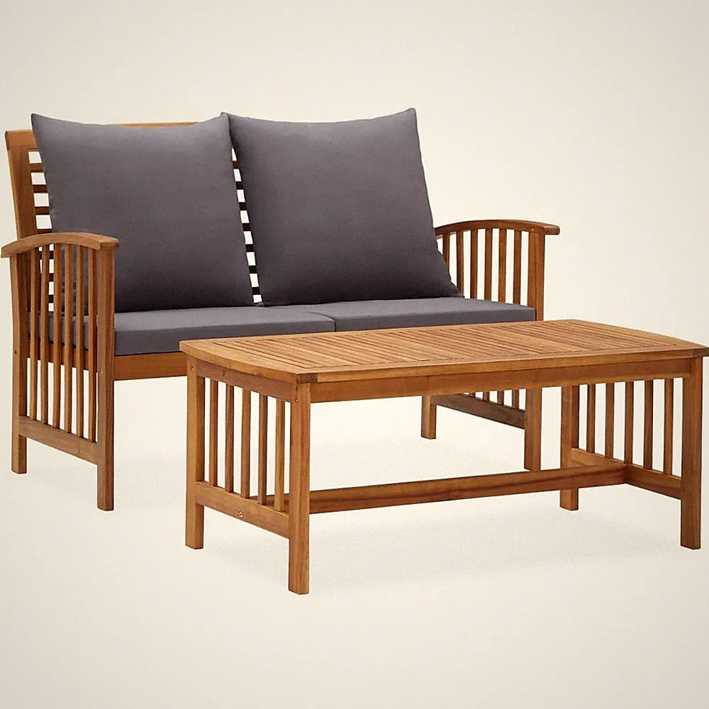 vidaXL 2-Sitzer Gartenbank mit Couchtisch Kissen Akazie Massiv Gartensofa Lounge