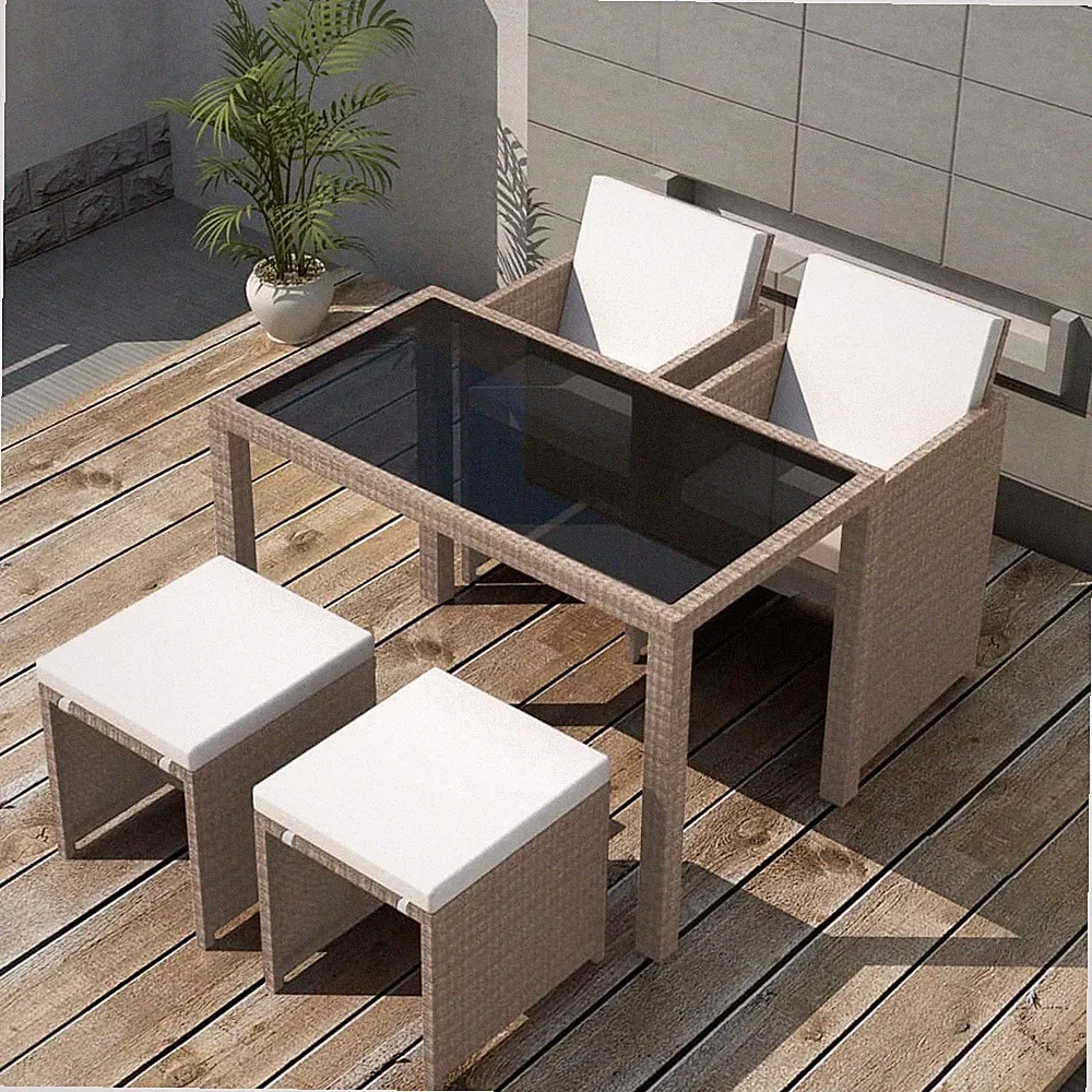 vidaXL 5-teiliges Gartenmöbelset mit Kissen, PE-Rattan, Beige
