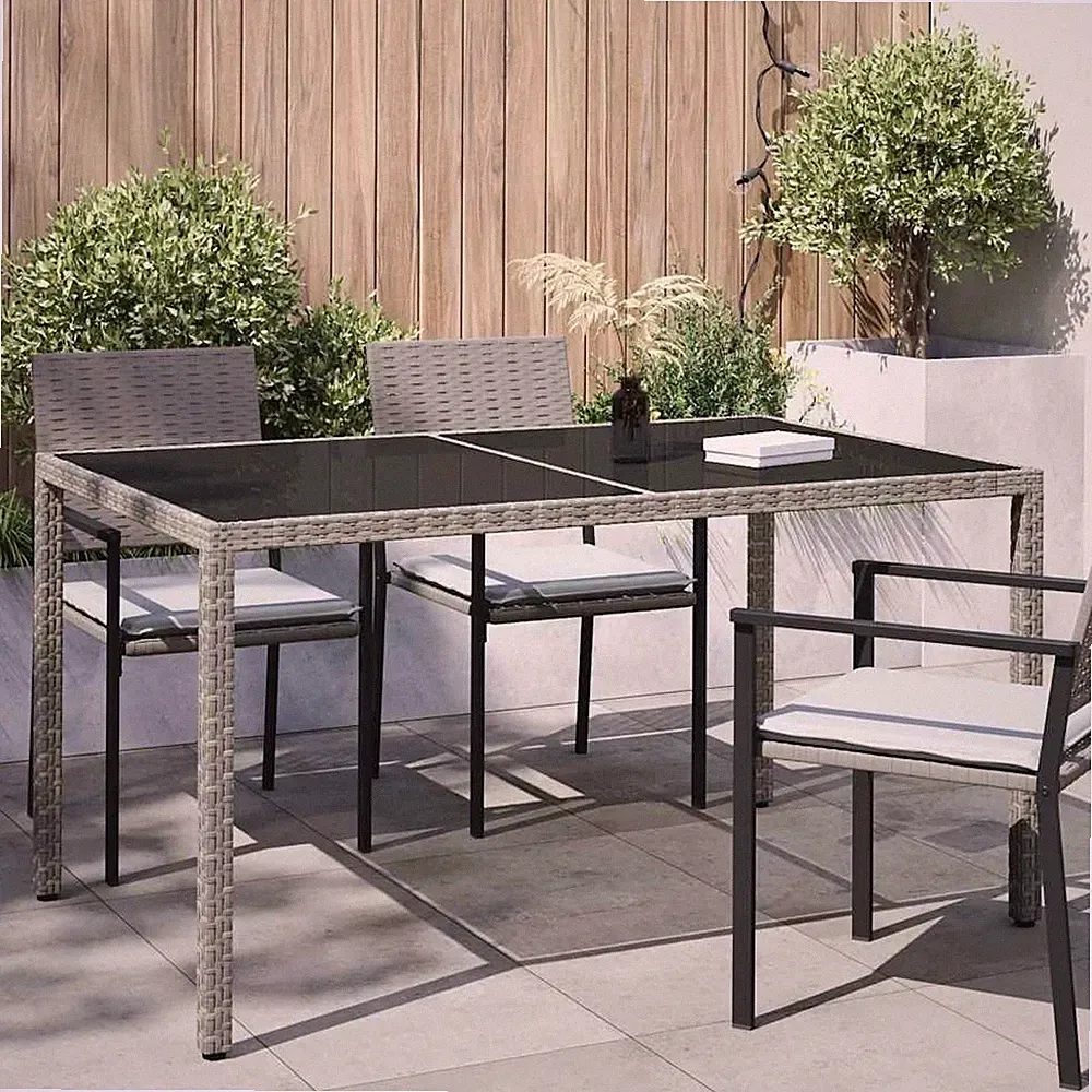 VidaXL Gartentisch 150x90x75 Cm Hartglas Und Poly Rattan Grau
