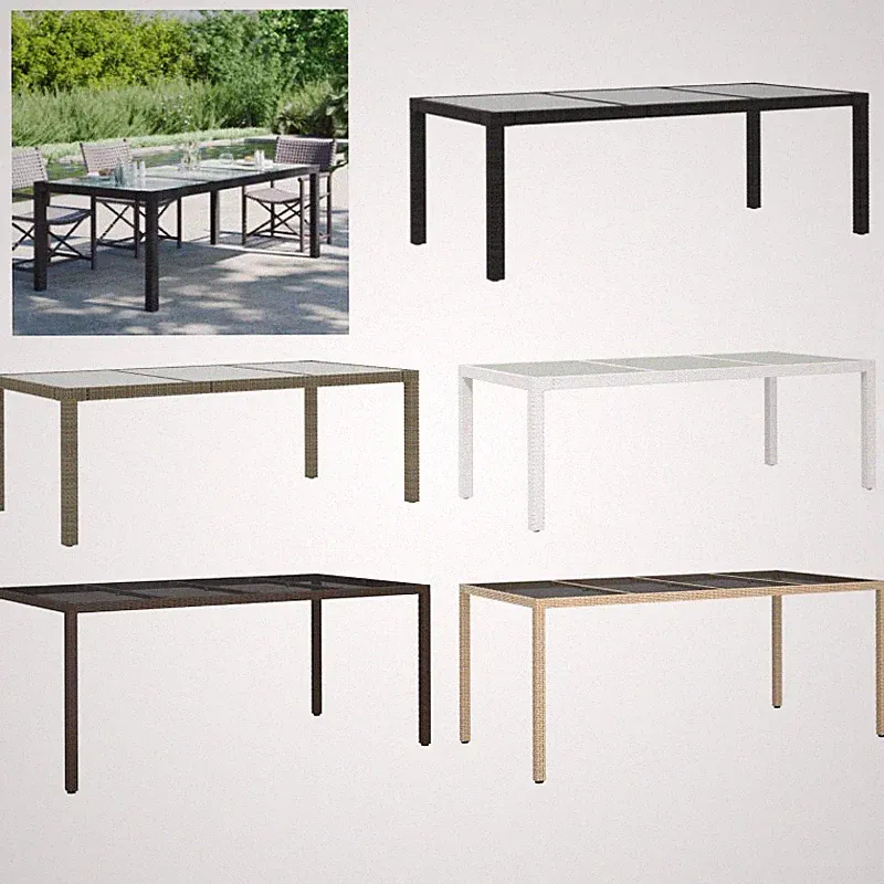 vidaXL Gartentisch Grau 190x90x75 cm Hartglas und Poly Rattan