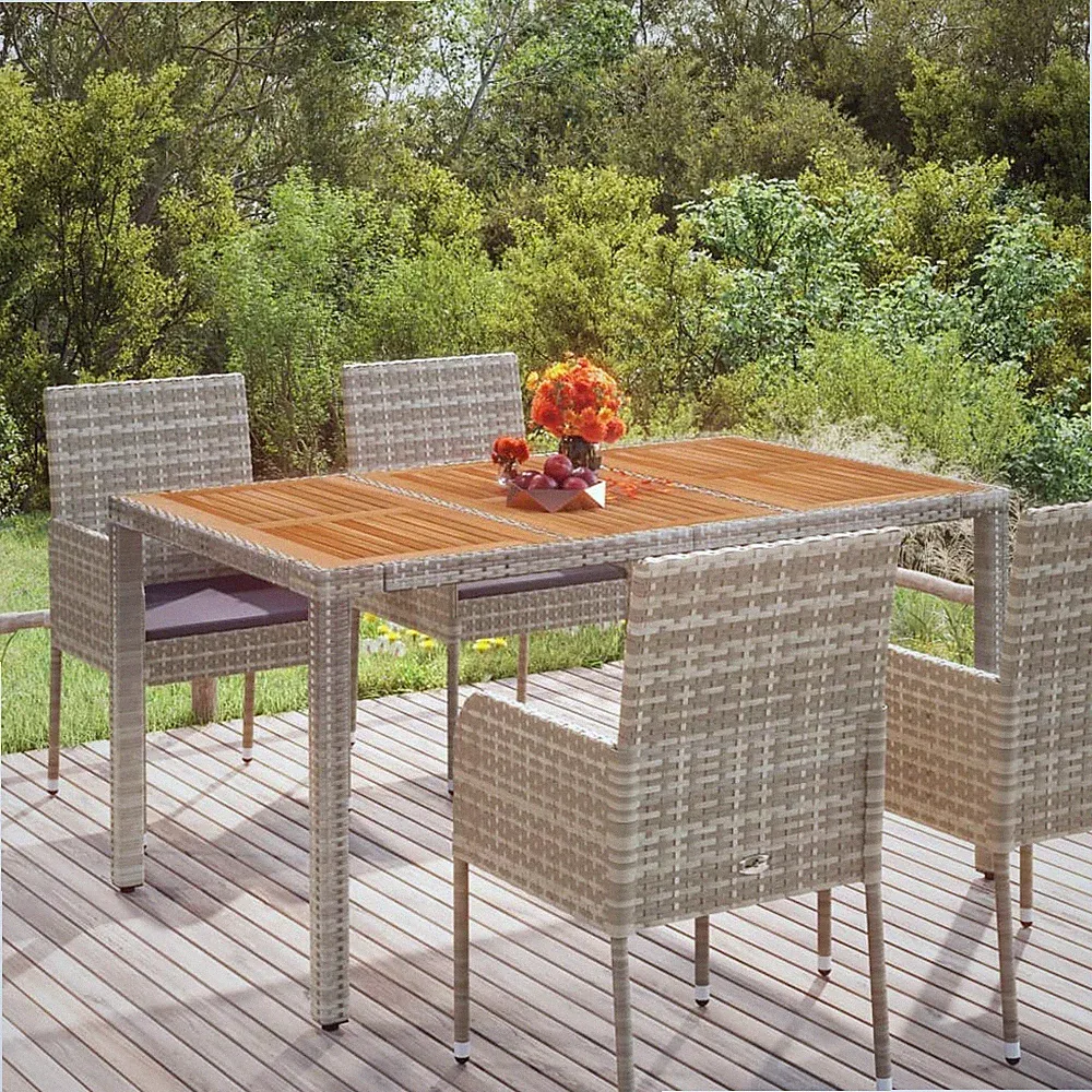 VidaXL Gartentisch Mit Holzplatte Grau 150x90x75 Cm Poly Rattan