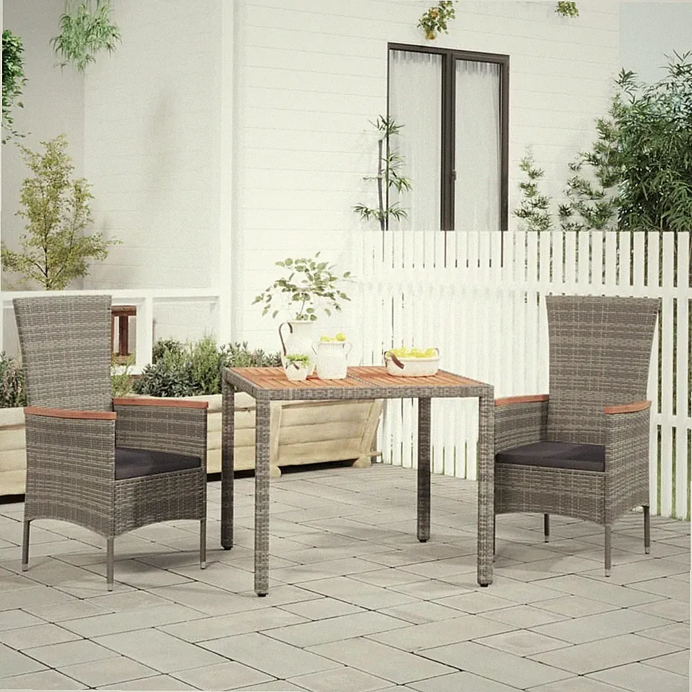 VidaXL Gartentisch Mit Holzplatte Grau Poly Rattan & Massivholz Akazie