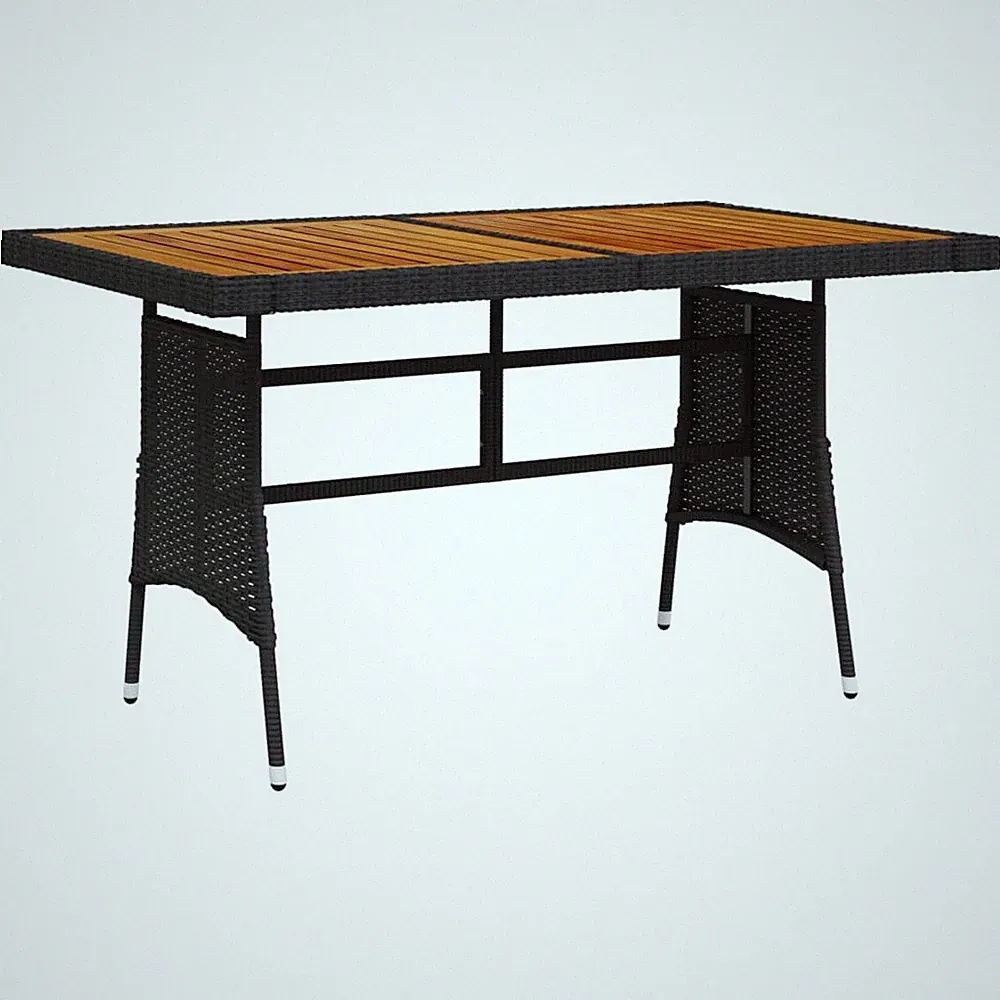 vidaXL Gartentisch Schwarz 130x70x72cm PE-Rattan und Akazienholz