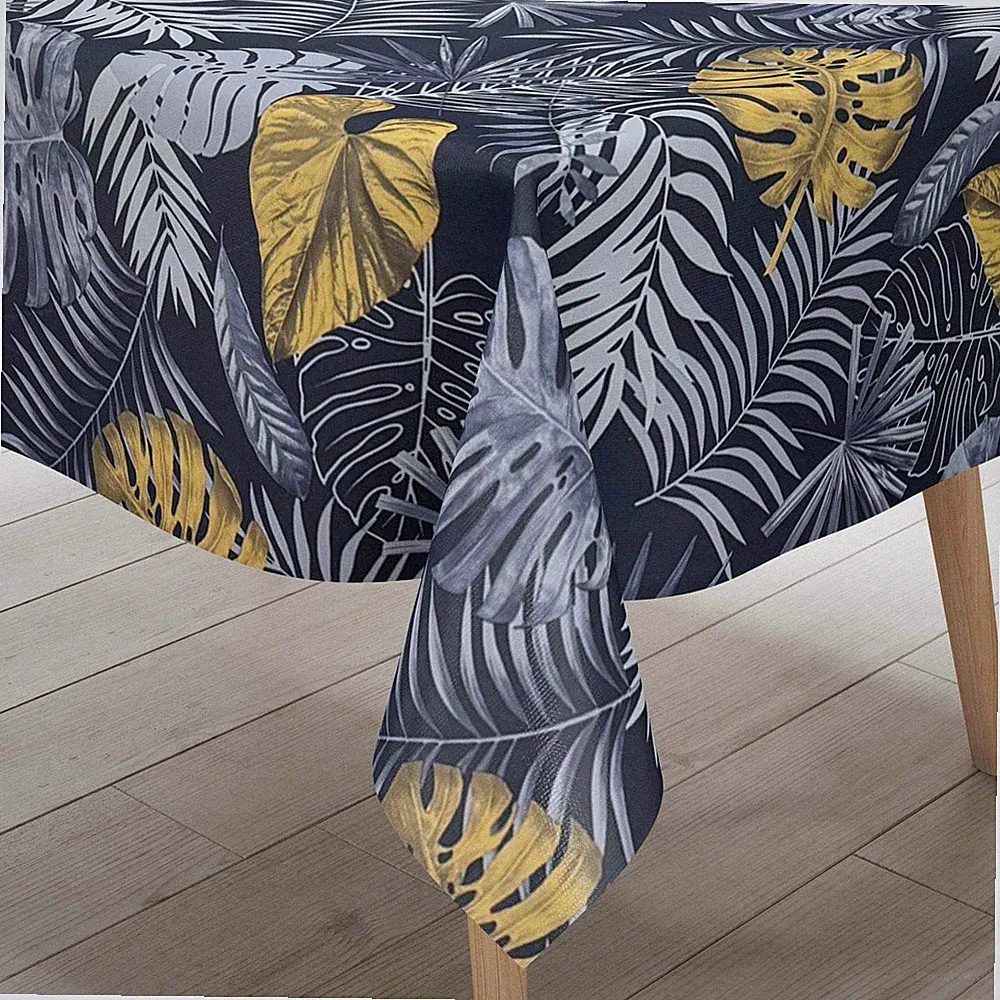 Wachstuch Tischdecke geprägt P8184-2 gold Dschungel Monstera eckig rund oval