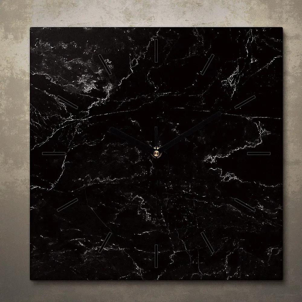 Wandkunst Leinwand Bild Uhr Geräuschlos Küche 30x30 schwarz Marmor