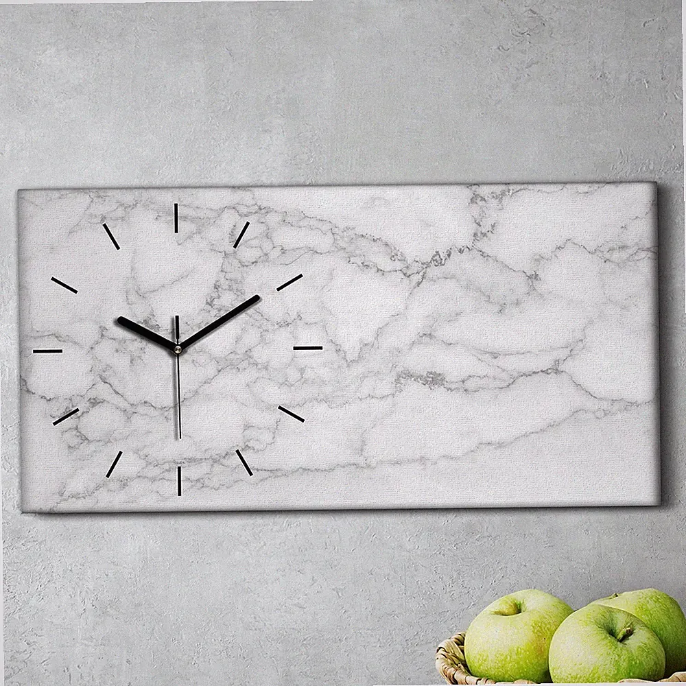 Wandkunst Leinwand Bild Uhr Geräuschlos Küche 60x30 weiss Marmor