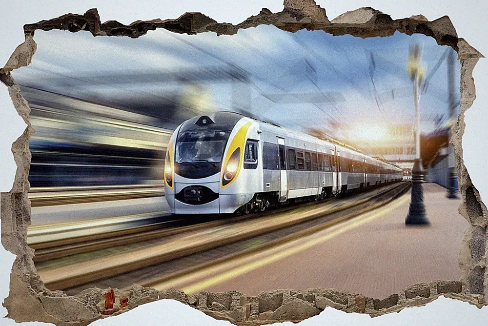 Wandtattoo Zugfahrt Gelber Zug Eisenbahn - verschiedene Rahmentypen DW000053