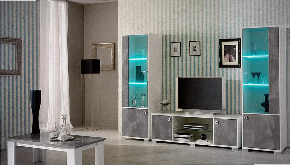 Wohnwand Doppel Vitrine Konsole TV-Tisch Schrankwand Glasvitrinen Wohnzimmer
