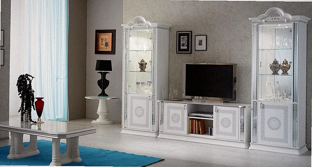 Wohnzimmerset Wohnwand Vitrine Kommode Tisch RTV Vitrinen Komplett 3tlg Set Neu