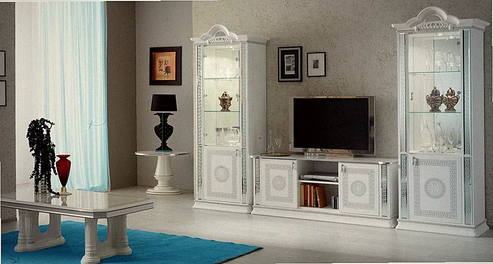 Wohnzimmerset Wohnwand Vitrine Kommode Tisch RTV Vitrinen Komplett 3tlg Set Neu