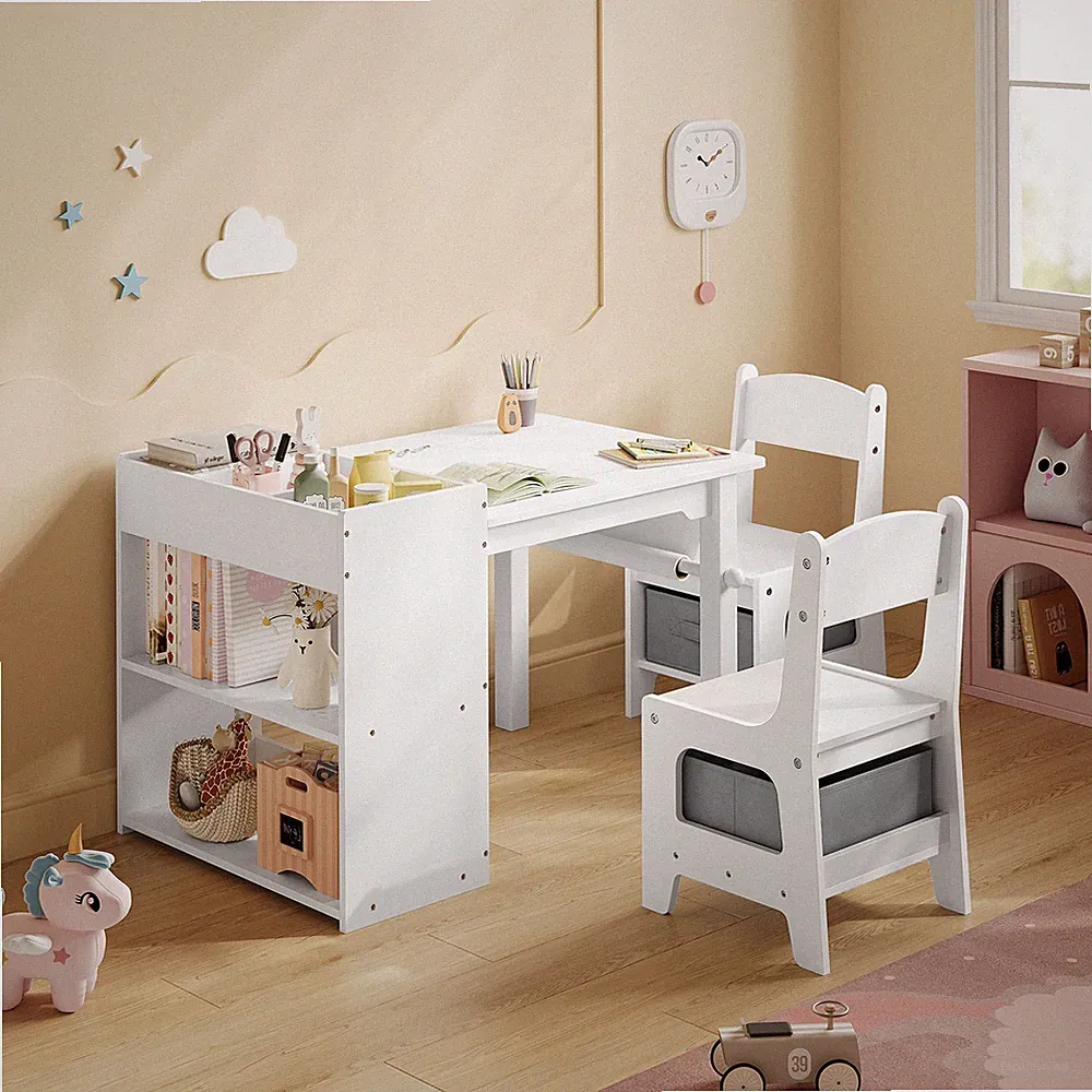WOLTU Kindertisch mit 2 Stühlen Kindersitzgruppe mit Stauraum für Kinderzimmer