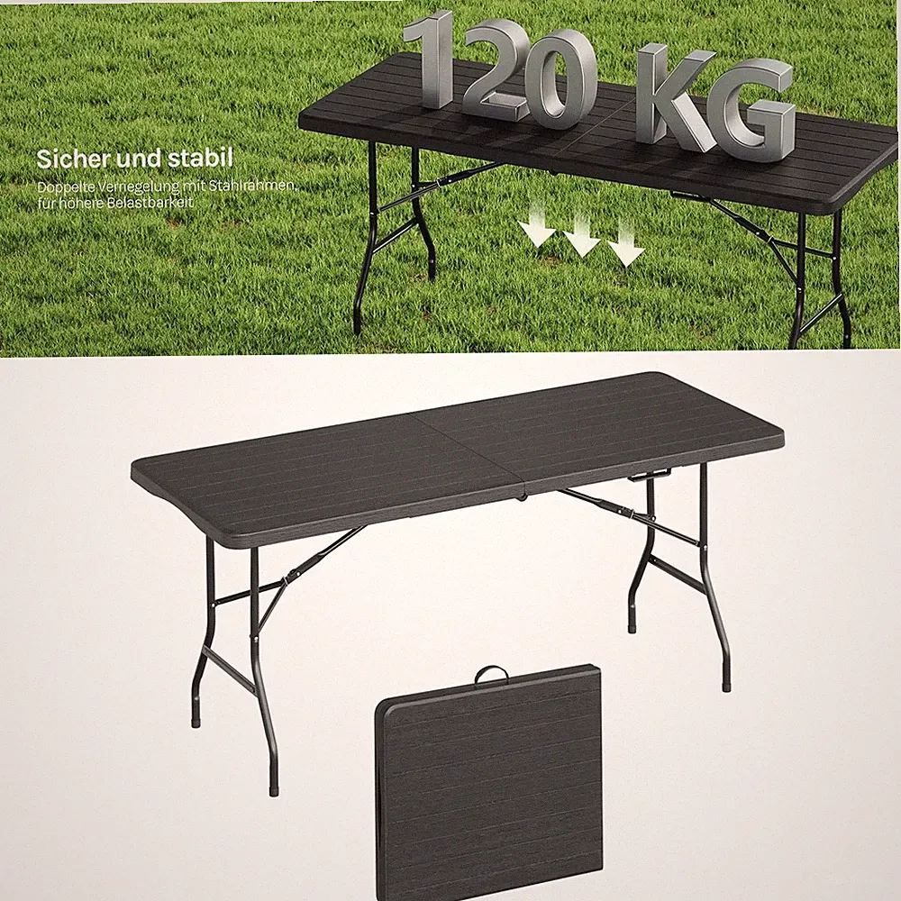 WOLTU Klapptisch Gartentisch mit Tragegriff Buffettisch Campingtisch 180x74 cm