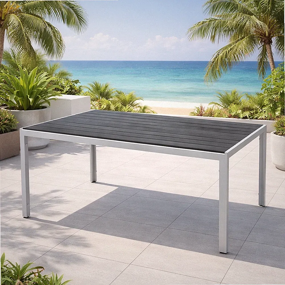 XL Gartentisch Aluminium Non-Wood Silber/Grau Gartenmöbel Esstisch 180x90x74cm