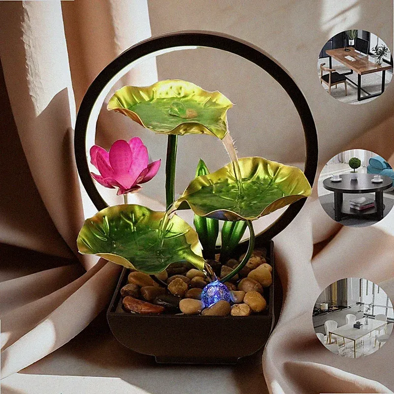 Zimmerbrunnen USB Springbrunnen Ornament Gartenbrunnen mit LED Licht Wasserspiel